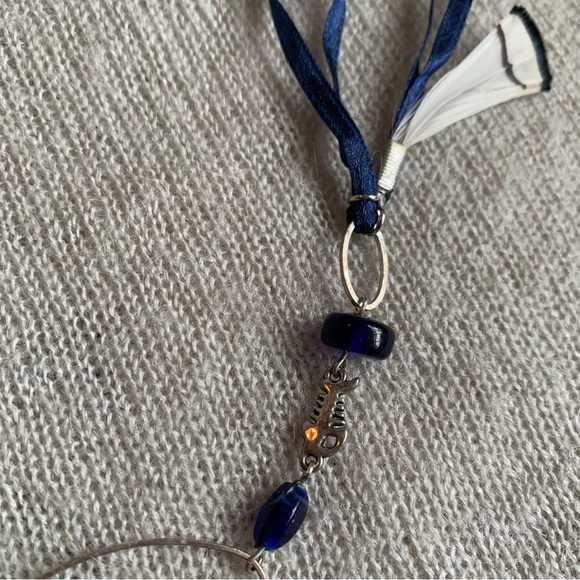 Handmade - Short necklace - ruban feather & beads blue white - Picture 9 of 9